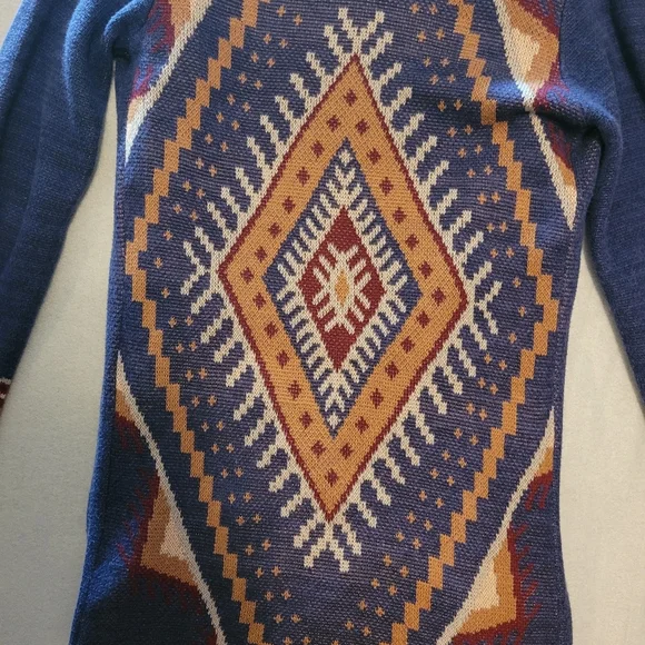 Billabong Women's Navy Blue Aztec Print Open Sweater Cardigan Size Small - Picture 3 of 6